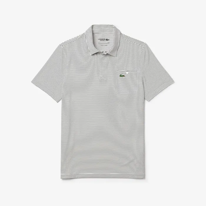 SPORT Breathable Striped Golf Polo Shirt WhitePurple Mens Lacoste Polos Gift for Friend