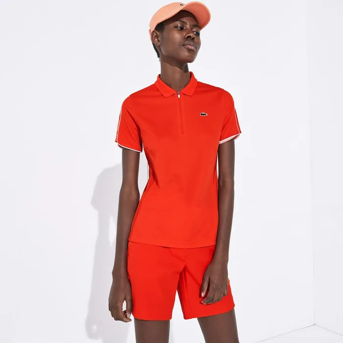 SPORT Breathable ZipUp Polo Shirt RedWhite Womens Lacoste Polos Outlet