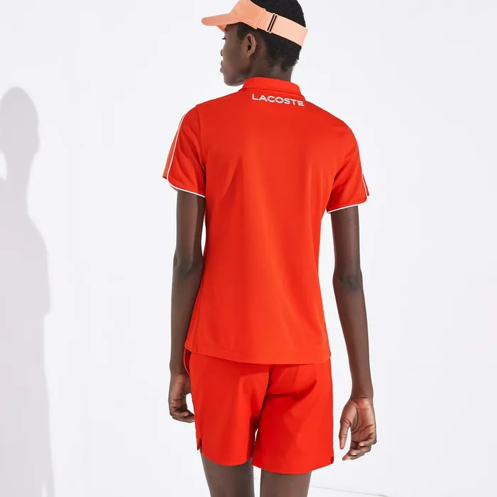 SPORT Breathable ZipUp Polo Shirt RedWhite Womens Lacoste Polos Outlet