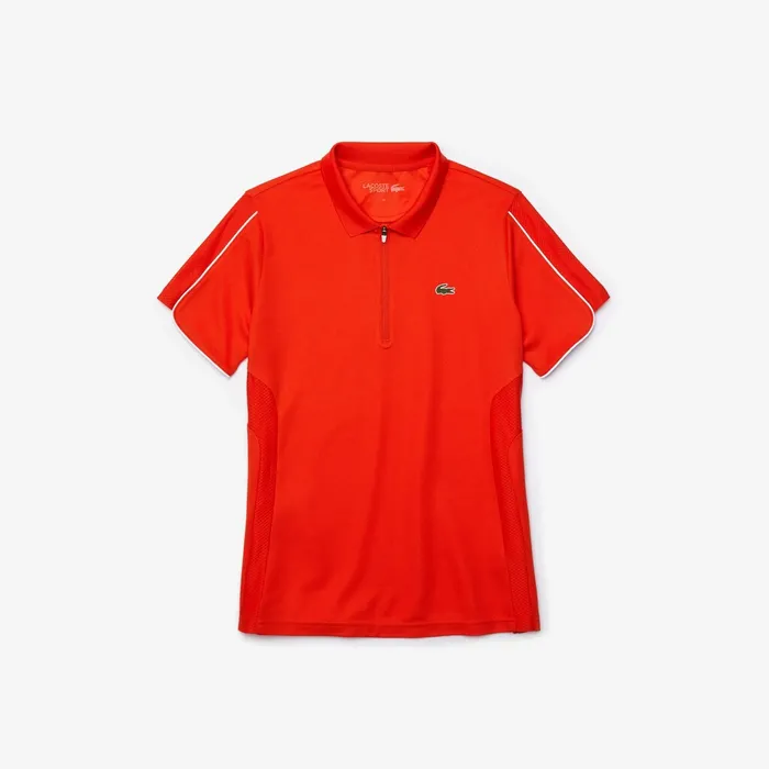 SPORT Breathable ZipUp Polo Shirt RedWhite Womens Lacoste Polos Outlet
