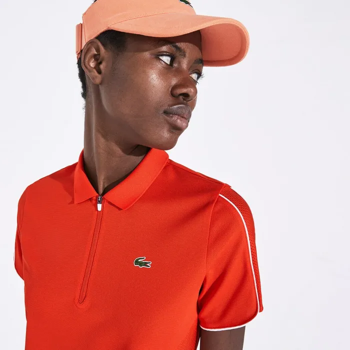 SPORT Breathable ZipUp Polo Shirt RedWhite Womens Lacoste Polos Outlet