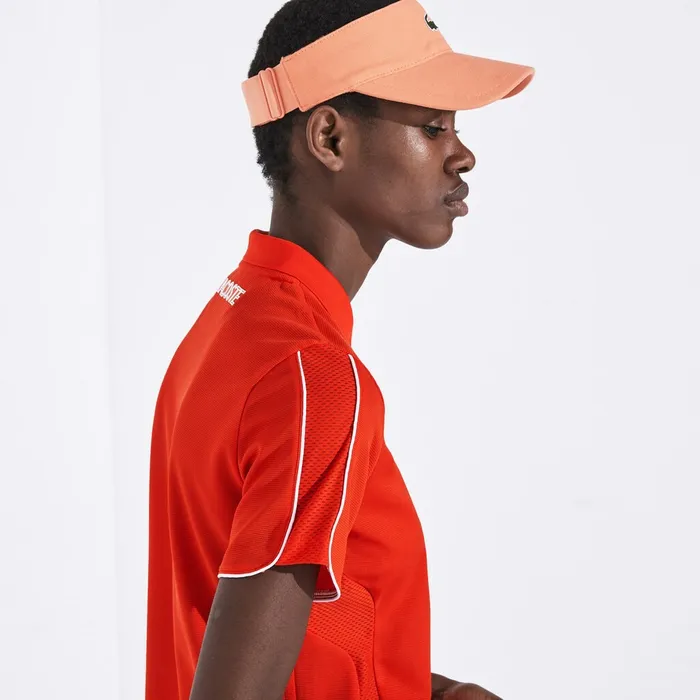 SPORT Breathable ZipUp Polo Shirt RedWhite Womens Lacoste Polos Outlet