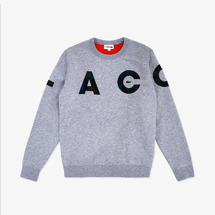 SPORT Camo Logo Fleece Sweatshirt Grey ChineBlackBlueKhaki GreenOrange Mens Lacoste Sweatshirts For Sale