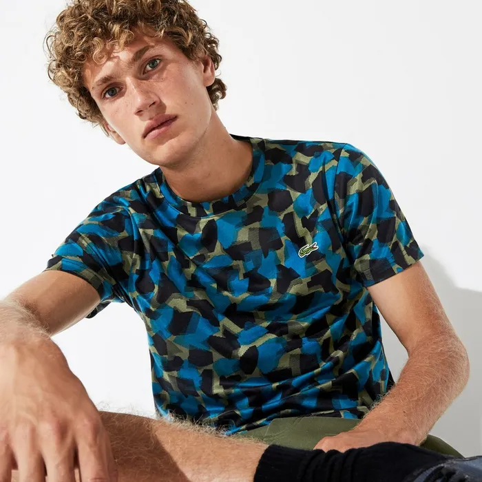 SPORT Camo Print Cotton Jersey TShirt BlackBlueKhaki Green Mens Lacoste TShirts Outlet Factory