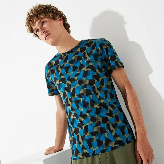 SPORT Camo Print Cotton Jersey TShirt BlackBlueKhaki Green Mens Lacoste TShirts Outlet Factory