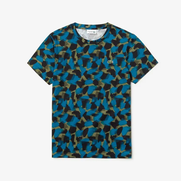 SPORT Camo Print Cotton Jersey TShirt BlackBlueKhaki Green Mens Lacoste TShirts Outlet Factory