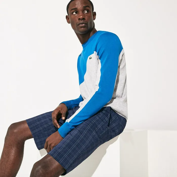 SPORT Checked Stretch Golf Bermudas Navy BlueBlueWhiteTurquoise Mens Lacoste Pants and Shorts Shop Online SPORT Checked Stretch Golf Bermudas Navy BlueBlueWhiteTurquoise Mens Lacoste Pants and Shorts Shop Online
