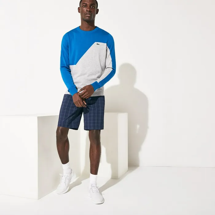 SPORT Checked Stretch Golf Bermudas Navy BlueBlueWhiteTurquoise Mens Lacoste Pants and Shorts Shop Online