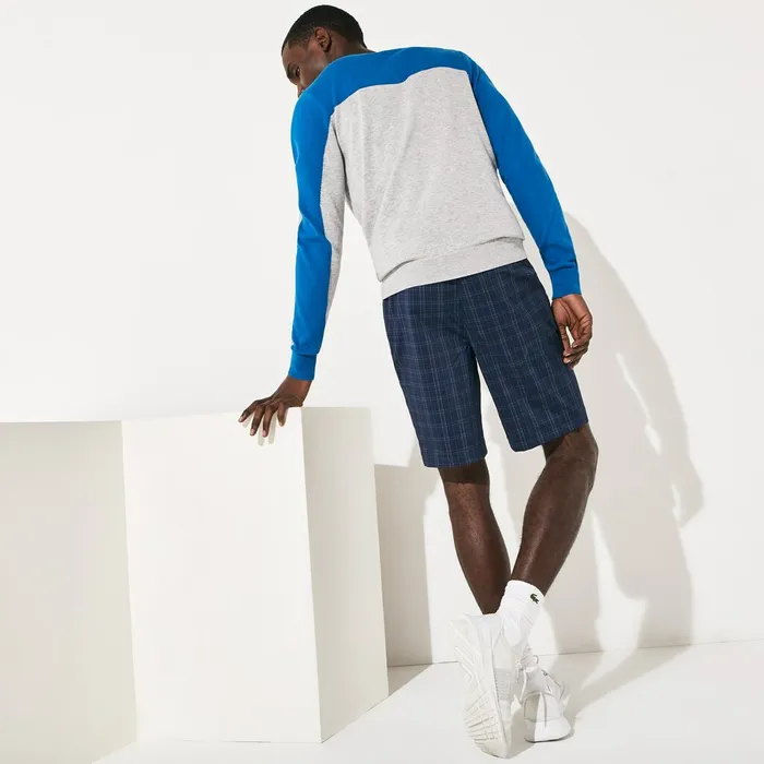 SPORT Checked Stretch Golf Bermudas Navy BlueBlueWhiteTurquoise Mens Lacoste Pants and Shorts Shop Online
