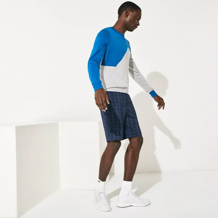 SPORT Checked Stretch Golf Bermudas Navy BlueBlueWhiteTurquoise Mens Lacoste Pants and Shorts Shop Online