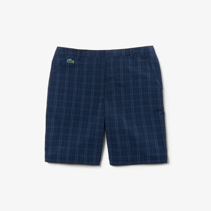 SPORT Checked Stretch Golf Bermudas Navy BlueBlueWhiteTurquoise Mens Lacoste Pants and Shorts Shop Online