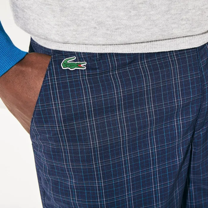 SPORT Checked Stretch Golf Bermudas Navy BlueBlueWhiteTurquoise Mens Lacoste Pants and Shorts Shop Online
