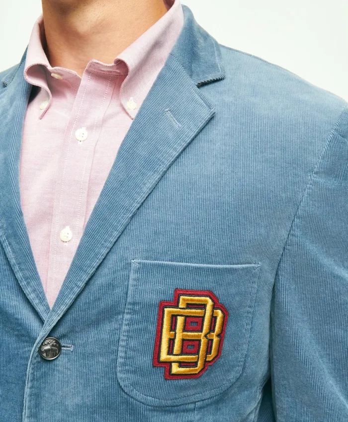 Sport Coats andamp Blazers Men Brooks Brothers Classic Fit Stretch Cotton FineWale Corduroy Embroidered Sport Coat Blue