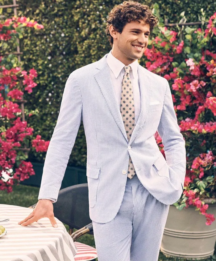 Sport Coats andamp Blazers Men Brooks Brothers Madison TraditionalFit Stretch Cotton Seersucker Sport Coat Blue