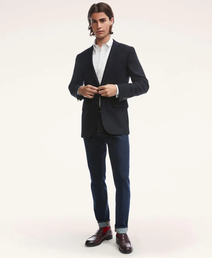 Sport Coats andamp Blazers Men Brooks Brothers Milano SlimFit Hopsack Blazer Navy