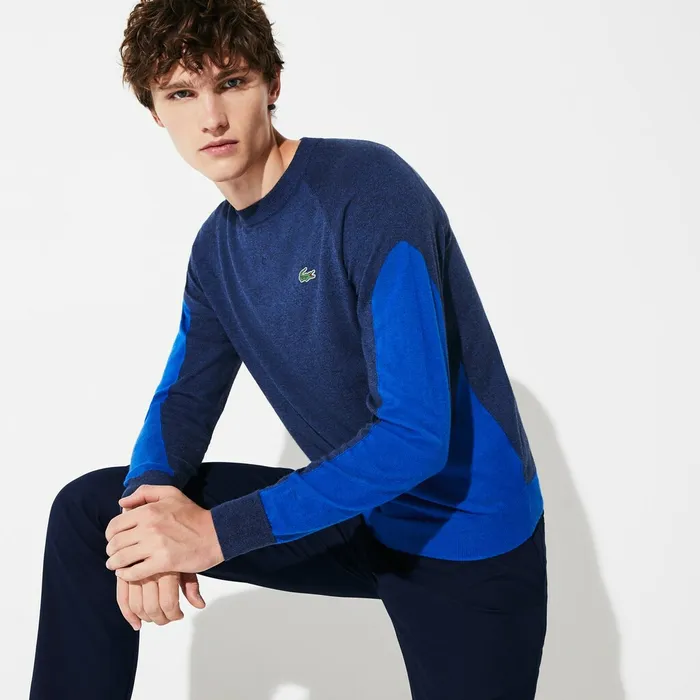 SPORT ColorBlocked Breathable Wool Sweater Blue ChineBlue Mens Lacoste Sweaters Store