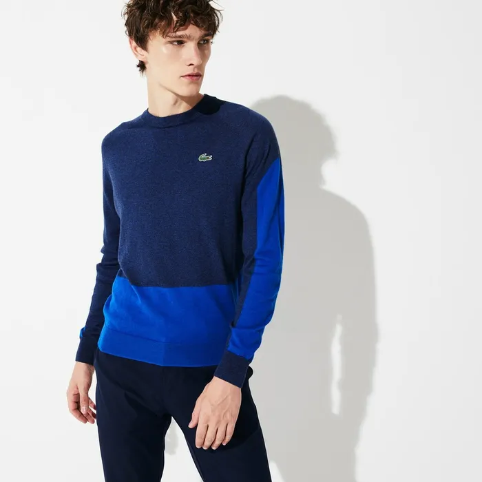 SPORT ColorBlocked Breathable Wool Sweater Blue ChineBlue Mens Lacoste Sweaters Store