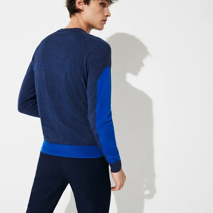SPORT ColorBlocked Breathable Wool Sweater Blue ChineBlue Mens Lacoste Sweaters Store