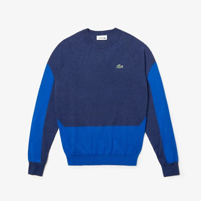 SPORT ColorBlocked Breathable Wool Sweater Blue ChineBlue Mens Lacoste Sweaters Store