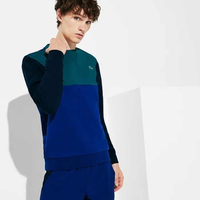 SPORT ColorBlocked Cotton Fleece Tennis Sweatshirt GreenNavy Blue Mens Lacoste Sweatshirts Cheap On Sale