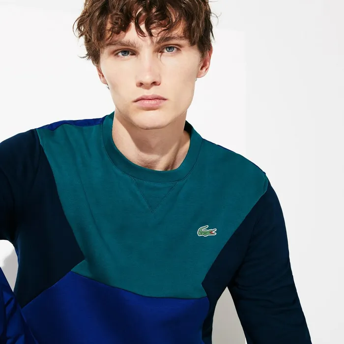 SPORT ColorBlocked Cotton Fleece Tennis Sweatshirt GreenNavy Blue Mens Lacoste Sweatshirts Cheap On Sale