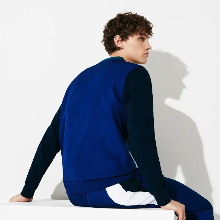 SPORT ColorBlocked Cotton Fleece Tennis Sweatshirt GreenNavy Blue Mens Lacoste Sweatshirts Cheap On Sale