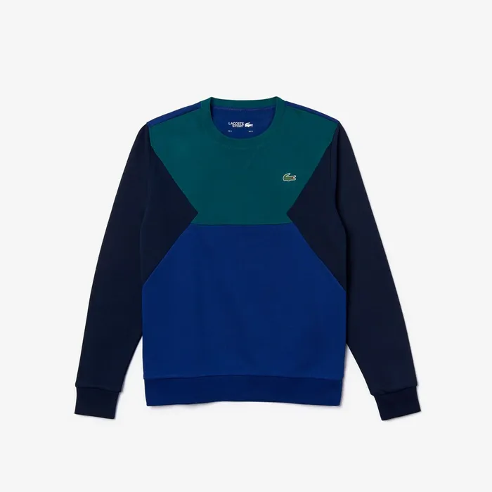 SPORT ColorBlocked Cotton Fleece Tennis Sweatshirt GreenNavy Blue Mens Lacoste Sweatshirts Cheap On Sale
