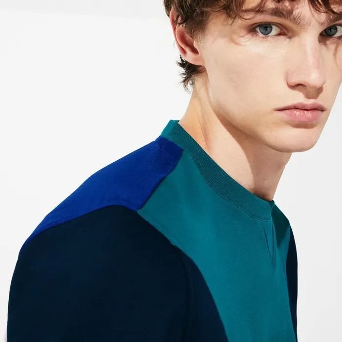 SPORT ColorBlocked Cotton Fleece Tennis Sweatshirt GreenNavy Blue Mens Lacoste Sweatshirts Cheap On Sale