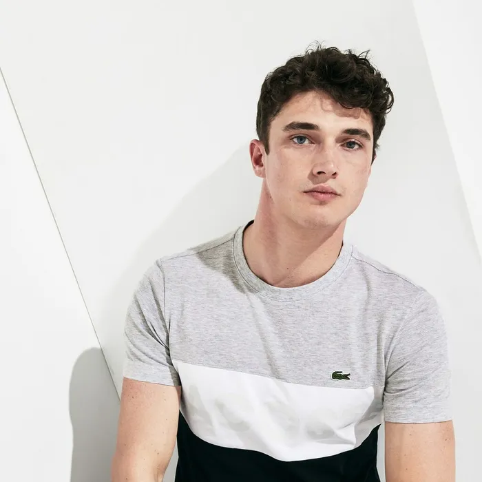 SPORT ColorBlocked Cotton TShirt Grey ChineWhiteBlack Mens Lacoste TShirts Outlet Factory