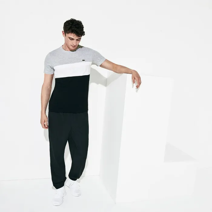 SPORT ColorBlocked Cotton TShirt Grey ChineWhiteBlack Mens Lacoste TShirts Outlet Factory