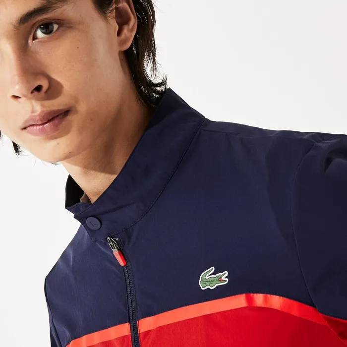 SPORT ColorBlocked Lightweight Stretch Zip Jacket RedNavy BlueRed Mens Lacoste Jackets and Coats Online Outlet Store