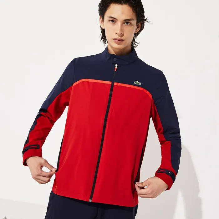 SPORT ColorBlocked Lightweight Stretch Zip Jacket RedNavy BlueRed Mens Lacoste Jackets and Coats Online Outlet Store