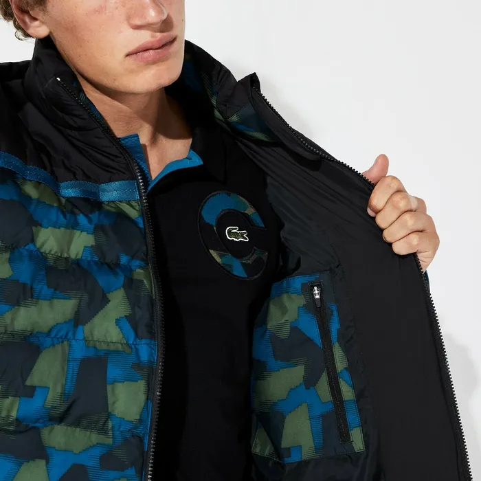 SPORT ColorBlocked Water Resistant Quilted Jacket BlackBlueKhaki Green Mens Lacoste Jackets and Coats Gift 4 You