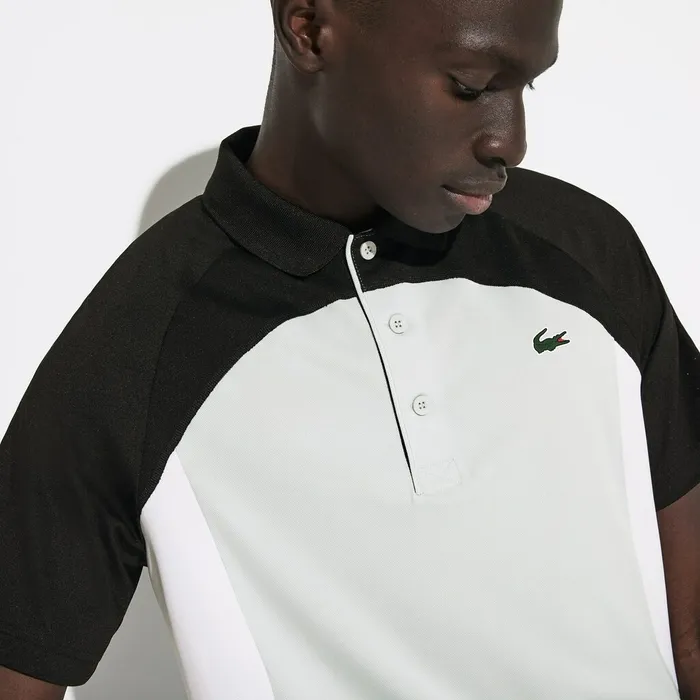 SPORT Colorblock Breathable Piqu Tennis Polo Shirt BlackLight GreyWhite Mens Lacoste Polos Gift Ideas
