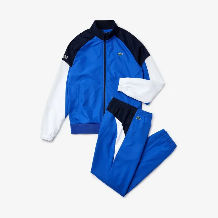 SPORT Colorblock JerseyLined Tracksuit BlueNavy BlueWhite Mens Lacoste Tracksuits Near Me