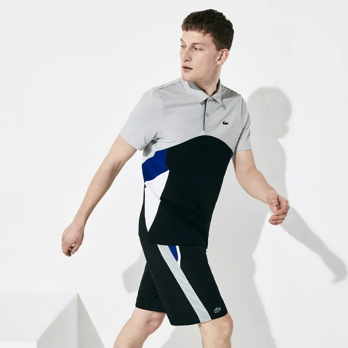 SPORT Colorblock Performance Polo Light GreyBlackWhiteBlue Mens Lacoste Polos Cheap On Sale
