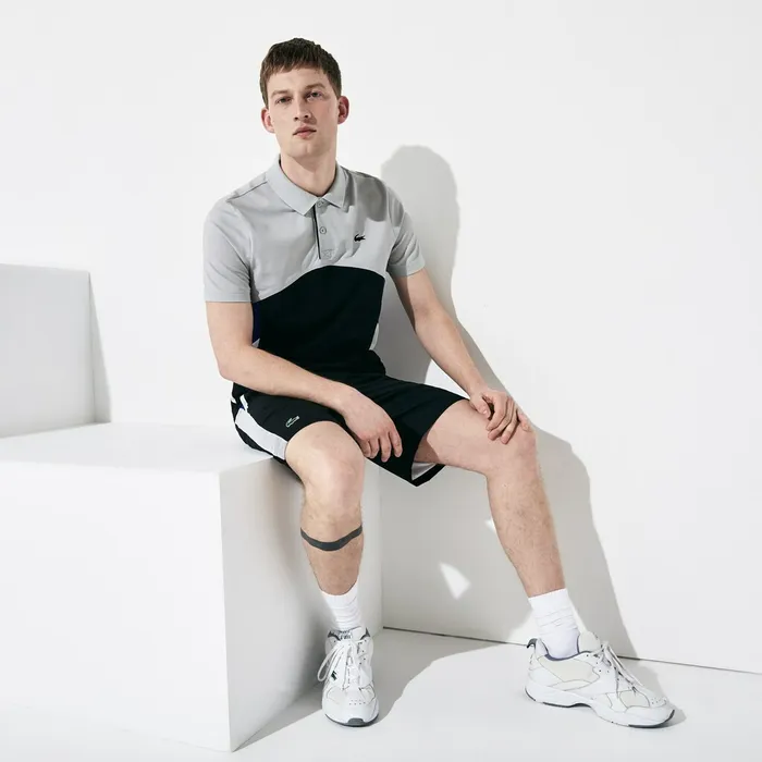 SPORT Colorblock Performance Polo Light GreyBlackWhiteBlue Mens Lacoste Polos Cheap On Sale