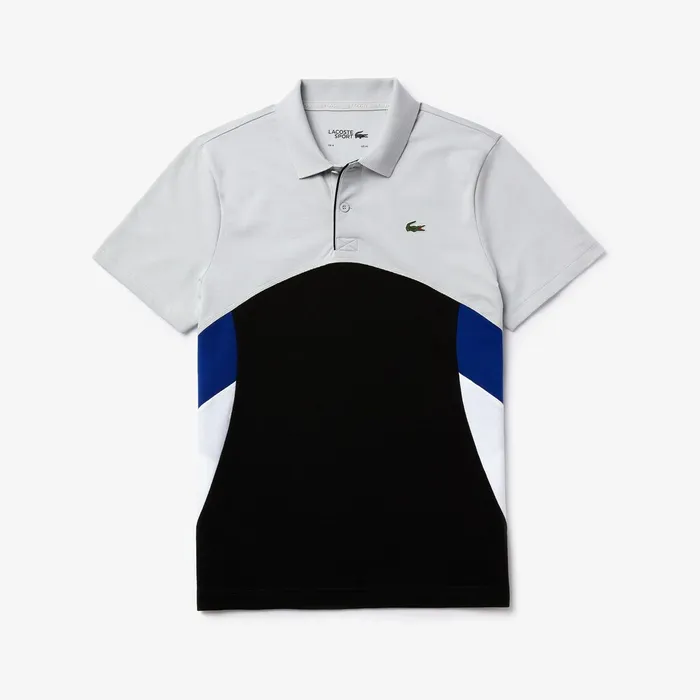 SPORT Colorblock Performance Polo Light GreyBlackWhiteBlue Mens Lacoste Polos Cheap On Sale