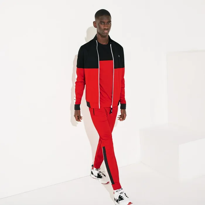 SPORT Colorblock Resistant Piqu Zip Sweatshirt BlackRedWhite Mens Lacoste Sweatshirts Gift Ideas