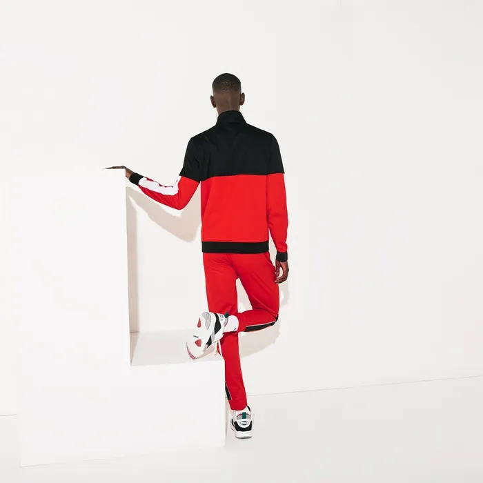 SPORT Colorblock Resistant Piqu Zip Sweatshirt BlackRedWhite Mens Lacoste Sweatshirts Gift Ideas