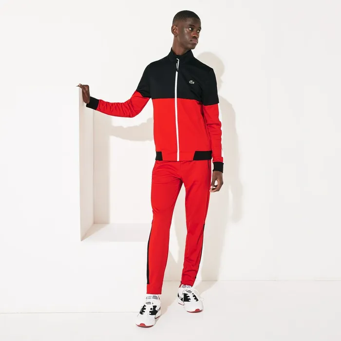 SPORT Colorblock Resistant Piqu Zip Sweatshirt BlackRedWhite Mens Lacoste Sweatshirts Gift Ideas