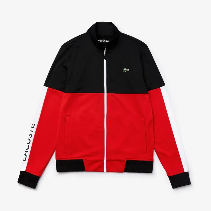 SPORT Colorblock Resistant Piqu Zip Sweatshirt BlackRedWhite Mens Lacoste Sweatshirts Gift Ideas