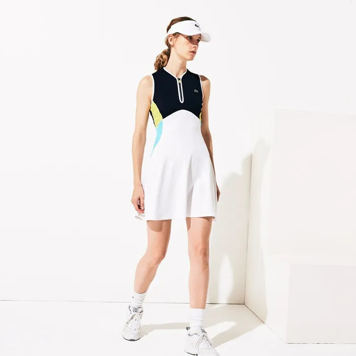 SPORT Colorblock Stretch Jersey Dress WhiteNavy BlueTurquoiseYellow Womens Lacoste Dresses and Skirts Gift Ideas