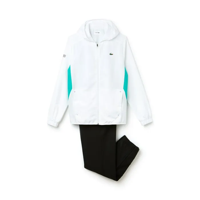 SPORT Colorblock Taffeta Tennis Tracksuit WhiteGreenBlack Mens Lacoste Tracksuits Casaul