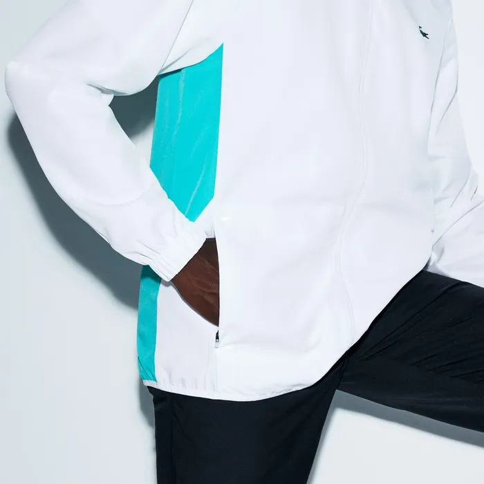 SPORT Colorblock Taffeta Tennis Tracksuit WhiteGreenBlack Mens Lacoste Tracksuits Casaul