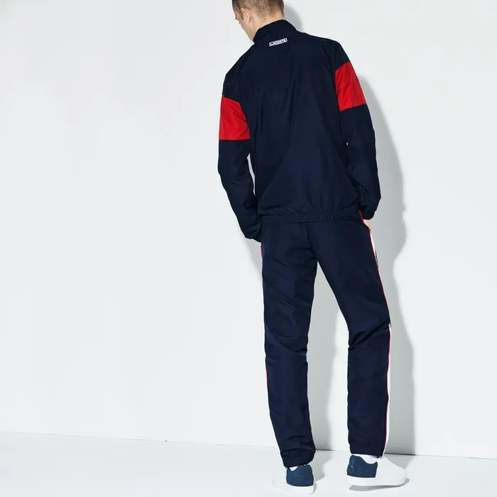 SPORT Colored Bands Taffeta Tennis Tracksuit Navy BlueRedWhite Mens Lacoste Pants and Shorts Gift 4 You