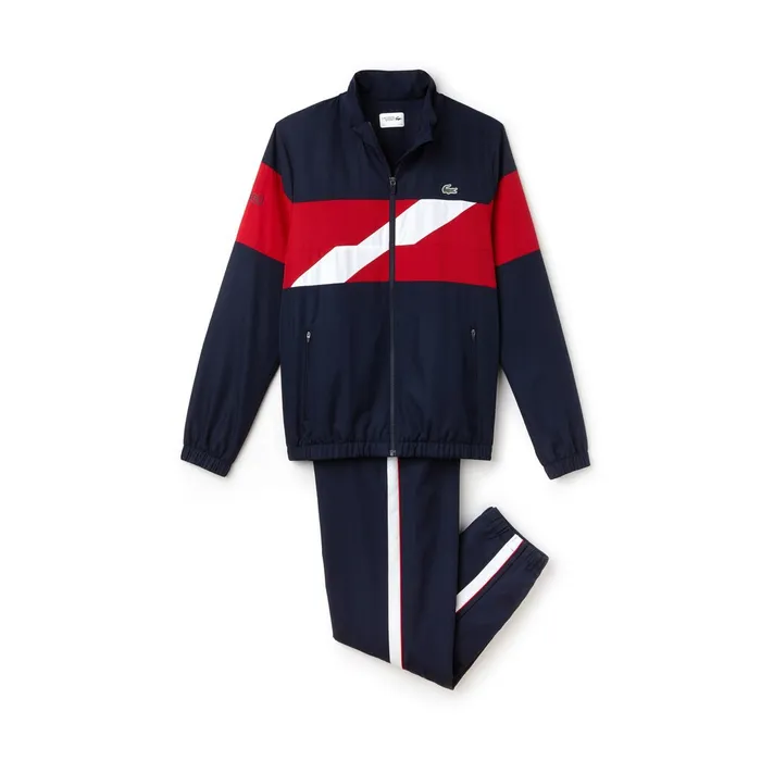 SPORT Colored Bands Taffeta Tennis Tracksuit Navy BlueRedWhite Mens Lacoste Pants and Shorts Gift 4 You