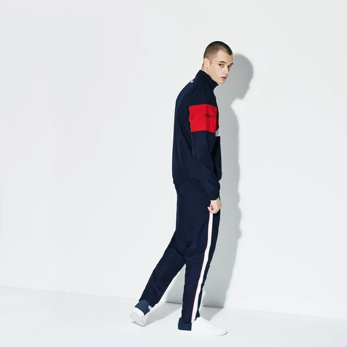 SPORT Colored Bands Taffeta Tennis Tracksuit Navy BlueRedWhite Mens Lacoste Pants and Shorts Gift 4 You