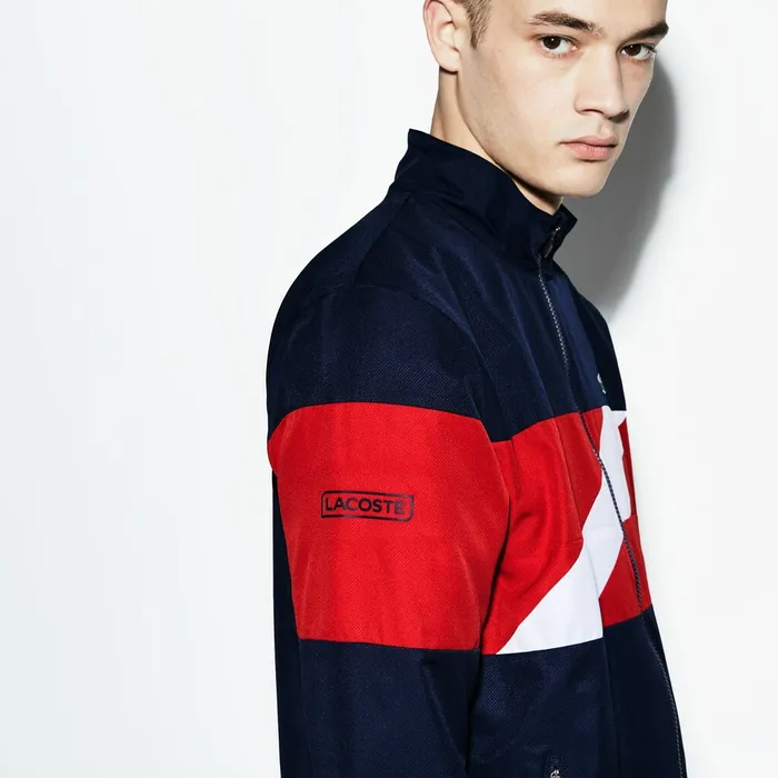 SPORT Colored Bands Taffeta Tennis Tracksuit Navy BlueRedWhite Mens Lacoste Pants and Shorts Gift 4 You