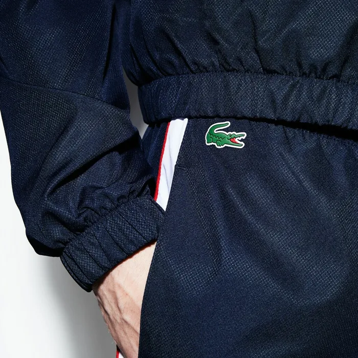 SPORT Colored Bands Taffeta Tennis Tracksuit Navy BlueRedWhite Mens Lacoste Pants and Shorts Gift 4 You